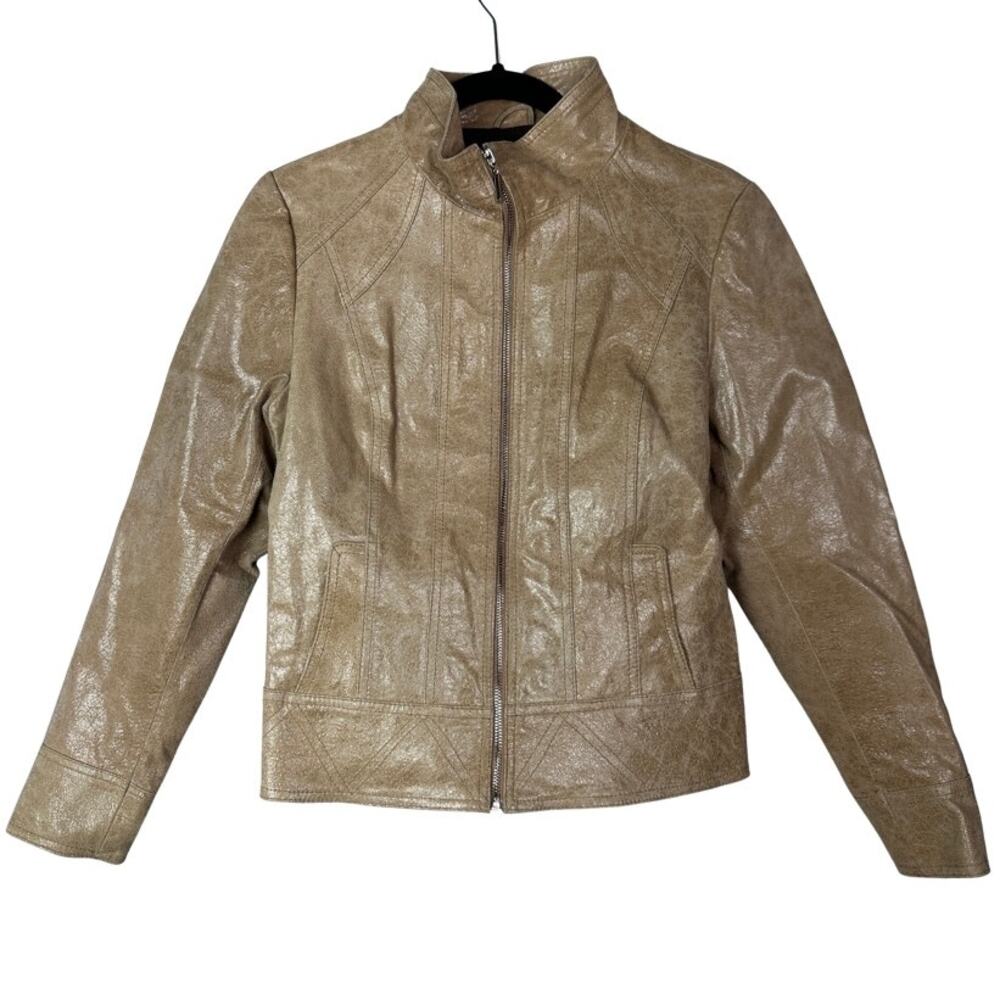 Rosleen Leather Jacket Coated Shiny Finish Size Small